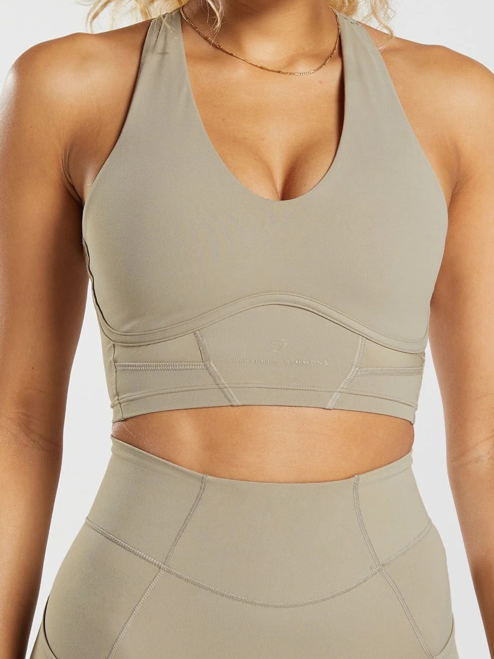 Gymshark Whitney Simmons High-Neck Sports Bra — Taupe Brown